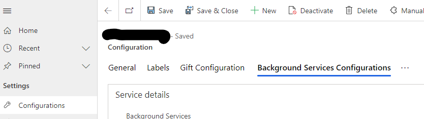 Background services configuration tab.