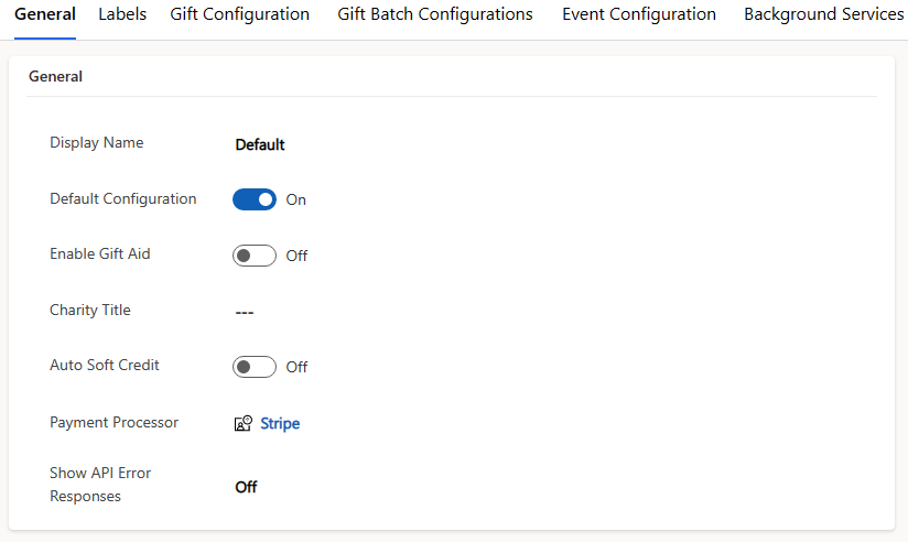 screen shot of the default Primary Configuration record.
