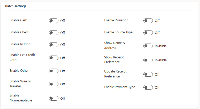 Screen shot showing the batch configuration settings.