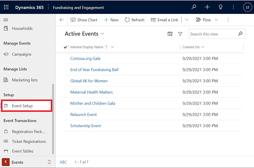 Select Event Setup in the navigation pane.