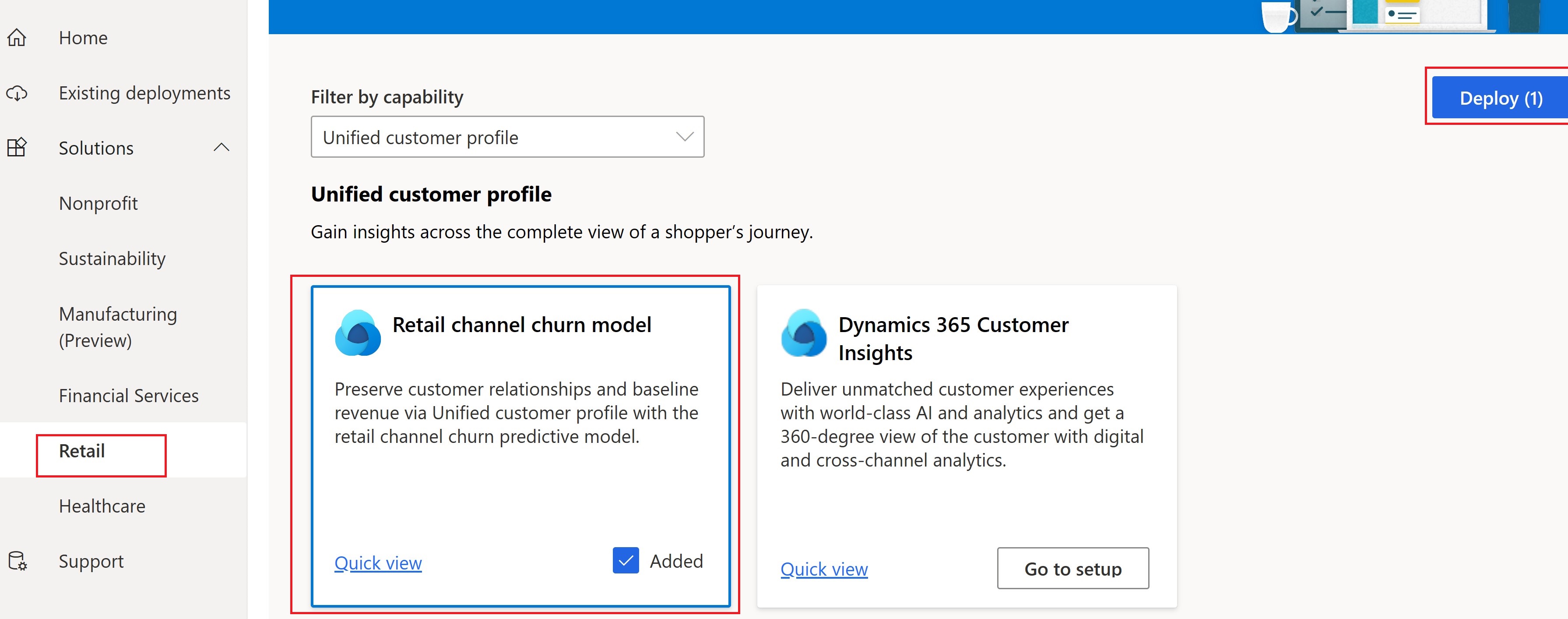 Add and deploy the Unified customer profile solution.