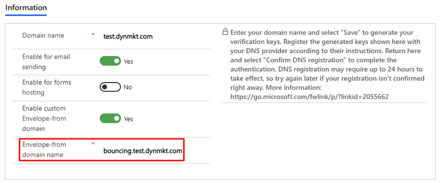 Default Envelope-from domain screenshot.