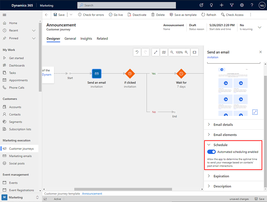 Improve email engagement with an automated scheduling (Dynamics 365