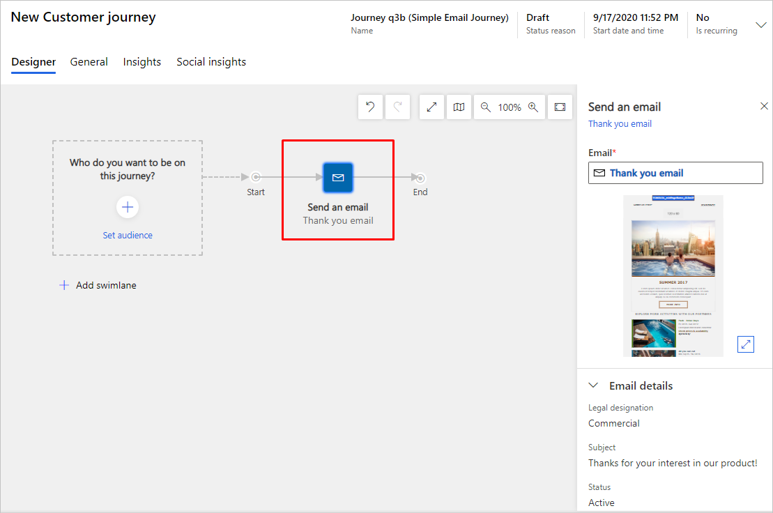 Choose a customer journey with an email tile.
