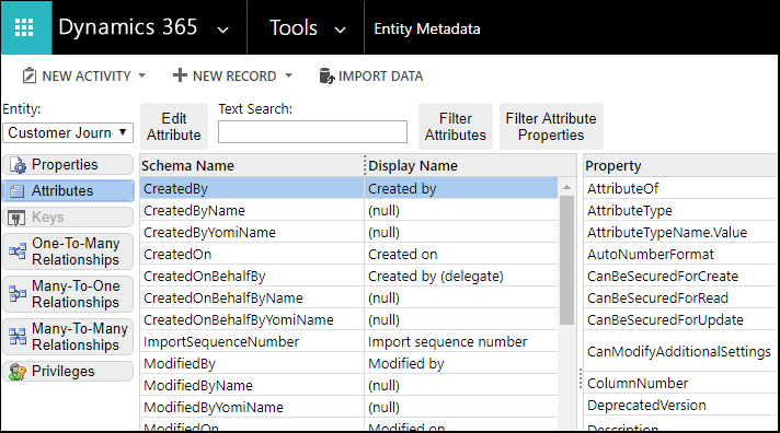 Screenshot of entity metadata.