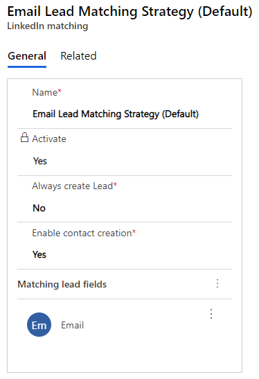 LinkedIn lead matching settings.