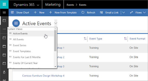 Set the view selector to Active Events Set the view selector to Active Events.