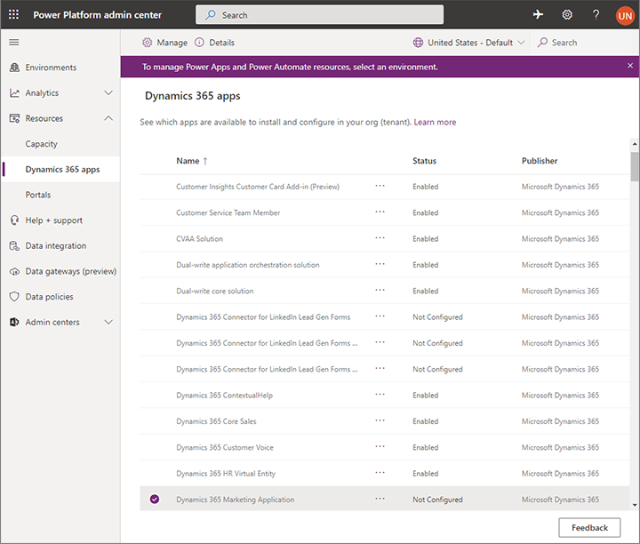 Navigate to the Dynamics 365 apps.