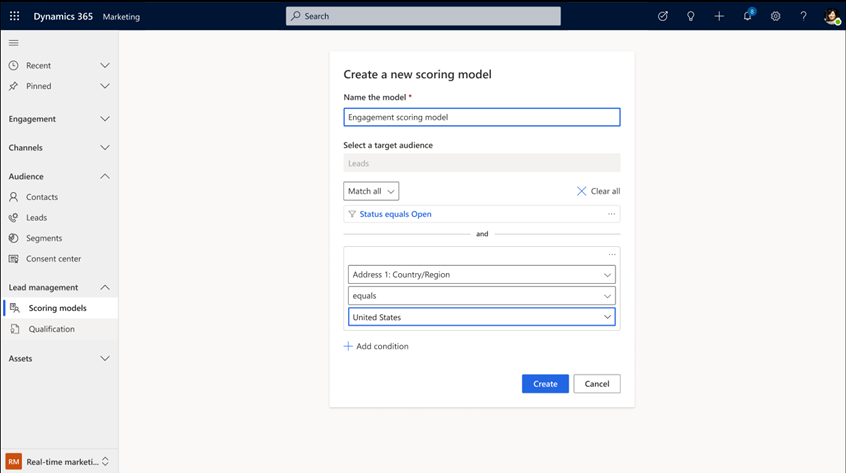 Screenshot of creating a new scoring model Screenshot of creating a new scoring model