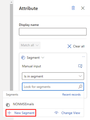 Screenshot of selecting the +New segment option.