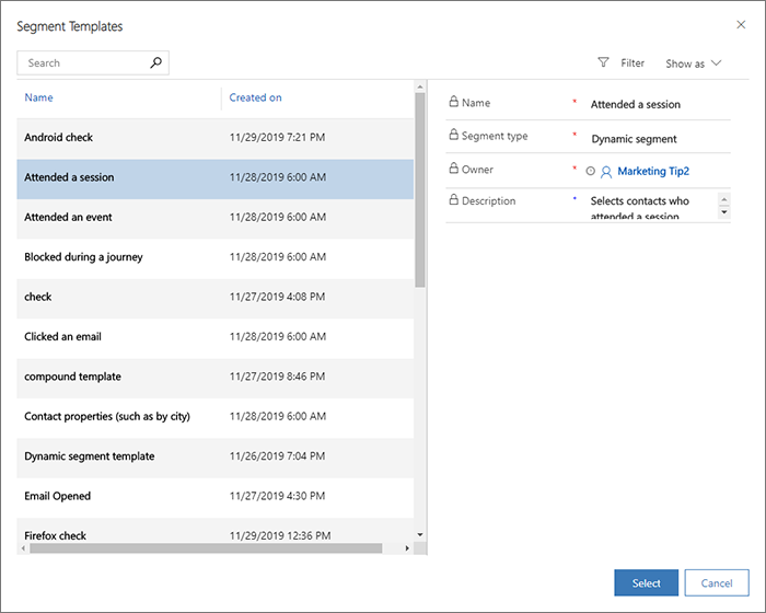 Choose a segment template.