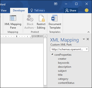 The XML Mapping pane in Word.