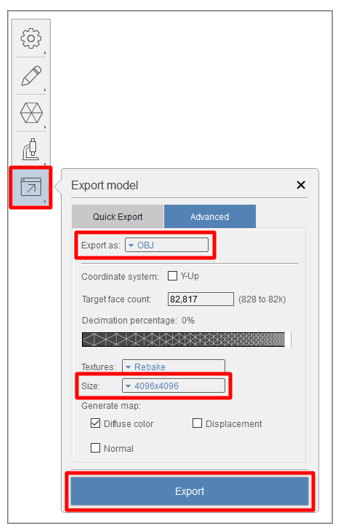 Export model settings.