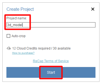 Create Project page.