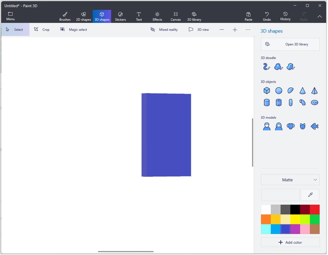 Screenshot of Paint 3D with image slimmed down to panel shape.