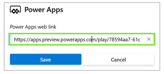 Power Apps web link pasted.