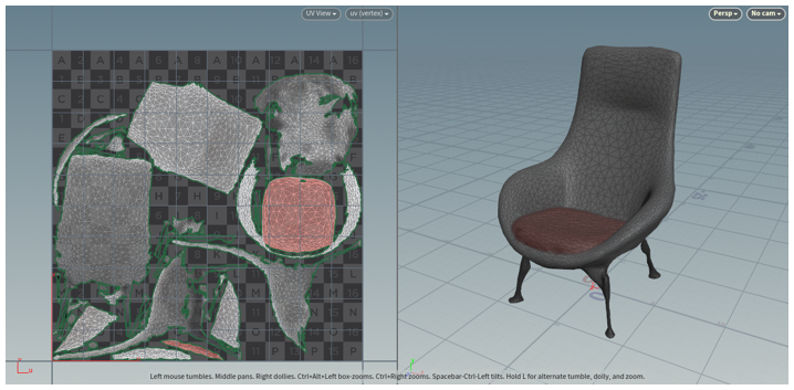 Unwrapped UVs and 3D object.