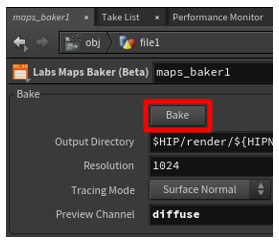 Screen shot of Bake button.