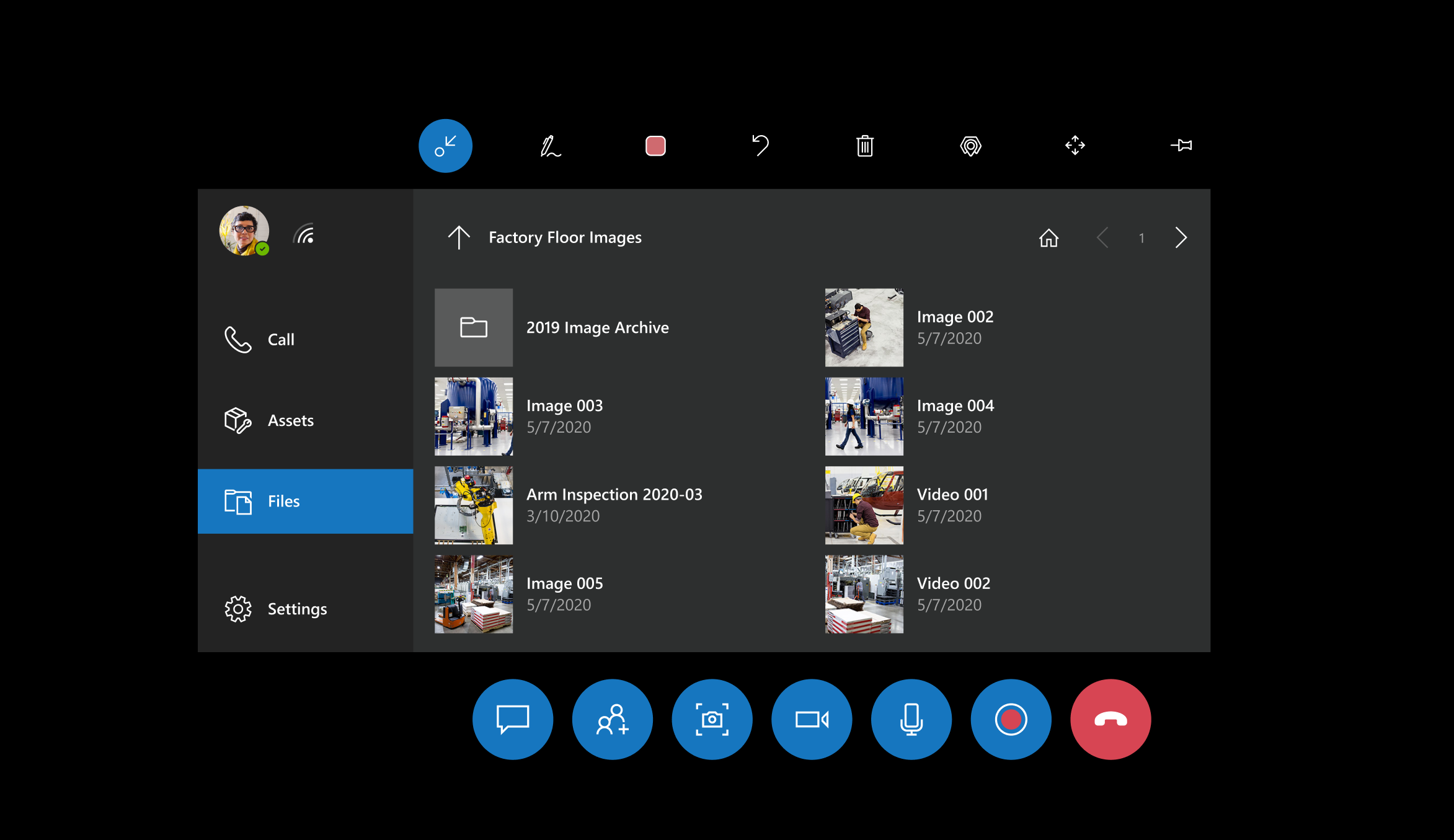 Screenshot of the HoloLens field of view, showing the Files tab screen.