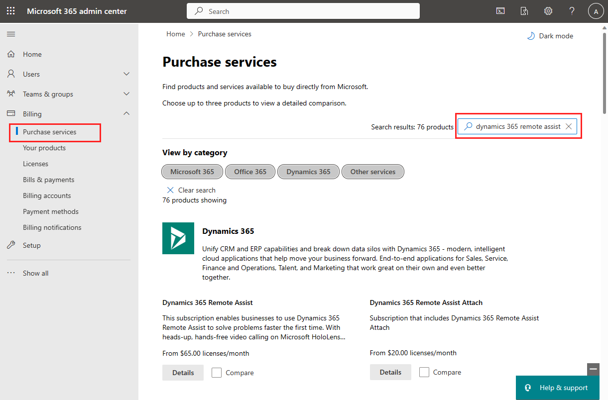 Navigate to Dynamics 365 Remote Assist subscription