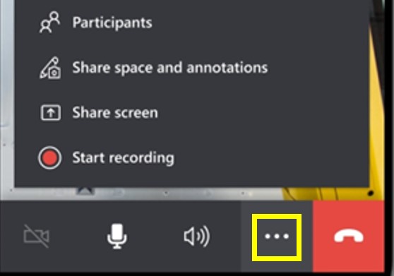 Screenshot of the Dynamics 365 Remote Assist call controls toolbar with More button highlighted and opened.