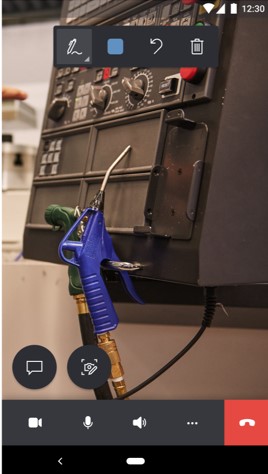 Screenshot of technician's mobile app screen with live video feed again.