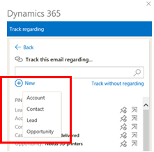 Add new record in Dynamics 365 App for Outlook pane