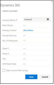 Create new record in Dynamics 365 App for Outlook Quick Create form