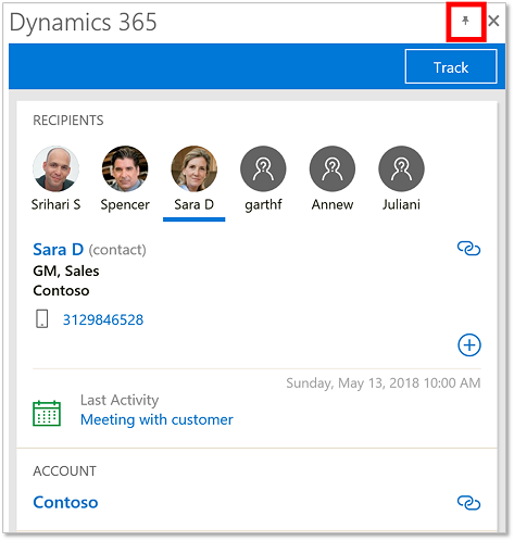 Dynamics 365 App for Outlook pinnable taskpane