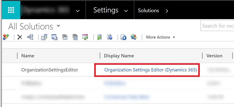 Select org setting editor.