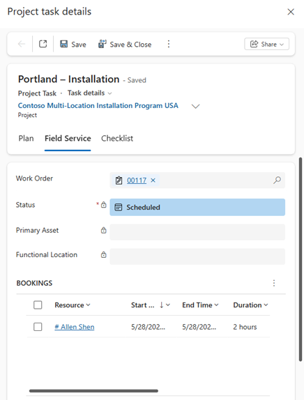Screenshot of the Work Orders Linked to Project view.