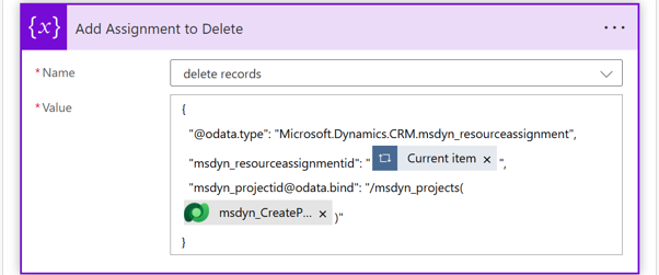 Screenshot of add assignments to delete.