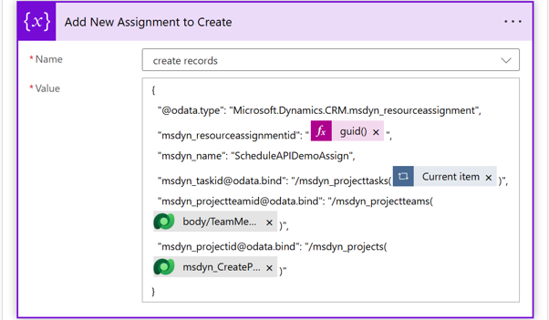 Screenshot of add new assignments to create.