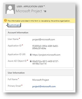 Screenshot of the Application user details.