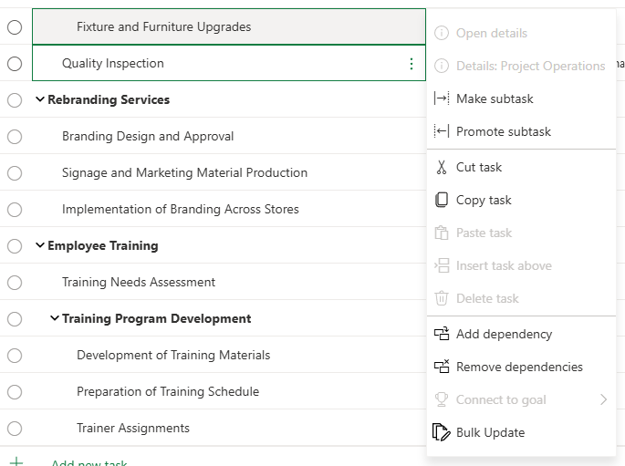 Screenshot of the bulk update option in the context menu.