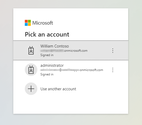 Screenshot of the Pick an account sign-in page showing that two users are signed in.