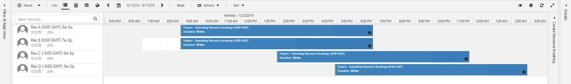 New bookings of the resources in the schedule board.
