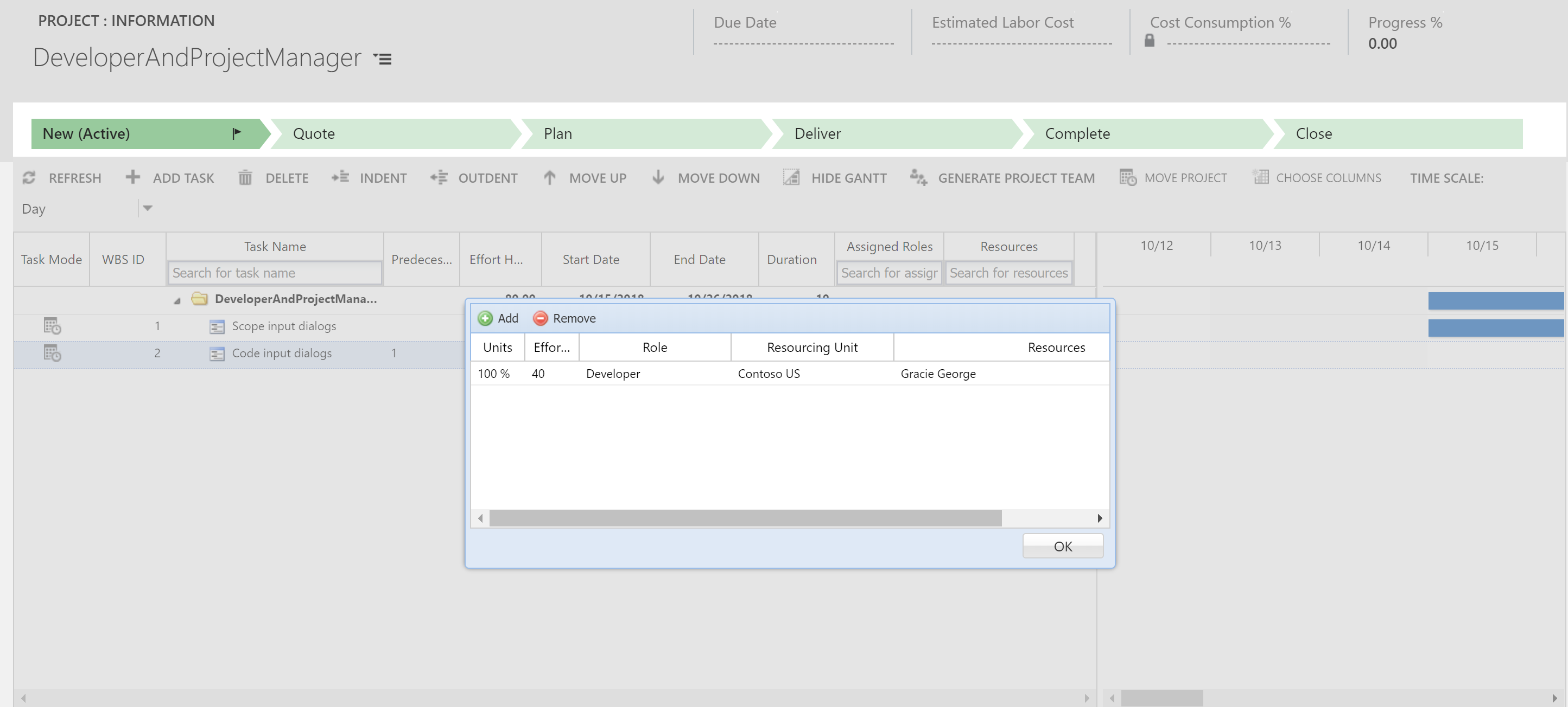 Line tasks on the WBS in Project Service Automation version 2 and version 1.