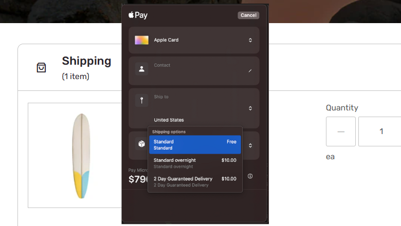Use Apple Pay to select your shipping option when using express checkout.