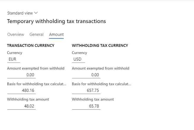 Withholding tax calculation result