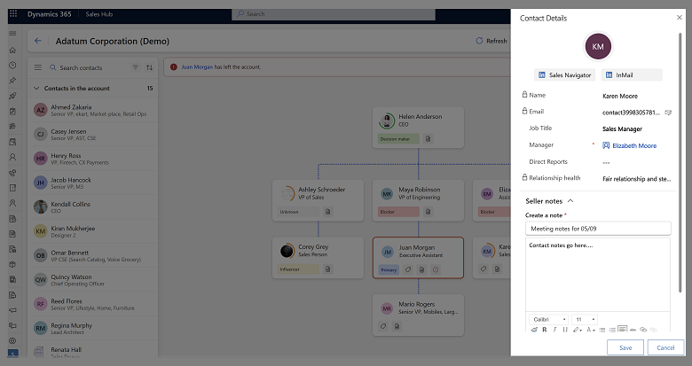 Org chart - Ability to capture notes