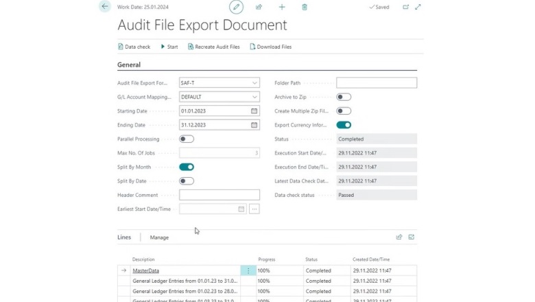 Audit file export