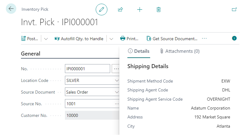 Screenshot of Shipping Details FactBox