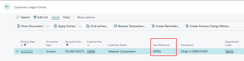 Shows Your reference field in customer ledger entries page. 
