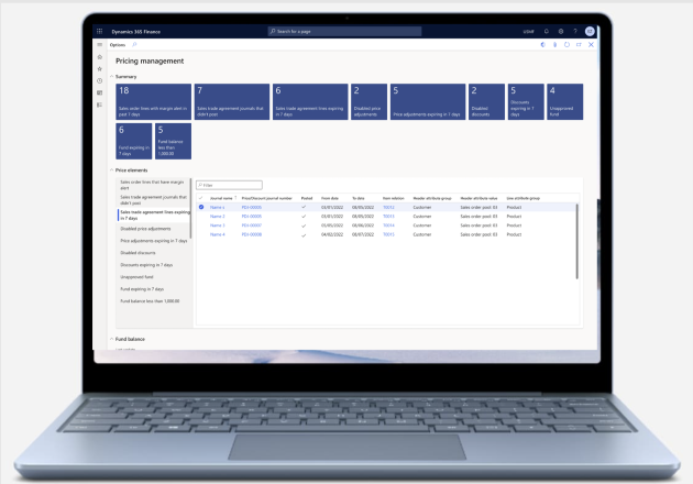 Pricing management workspace of Dynamics 365 Supply Chain Management