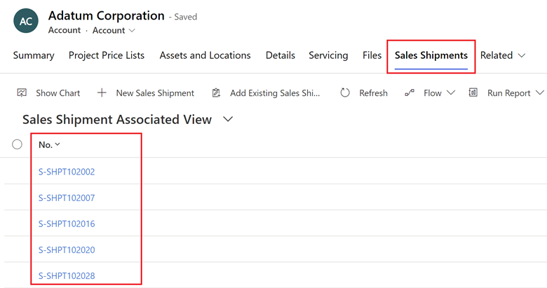 Shows results of clicking on action generated by synthetic relation in Dynamics 365 Sales