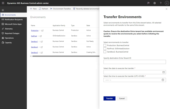 Transfer environment to another Entra tenant