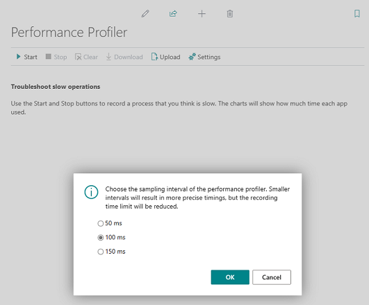 New setting in in-client performance profiler for sampling interval
