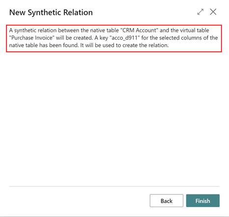 Shows last step in New Synthetic Relations setup guide