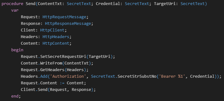Example of using SecretText on procedure return value and parameter to block from being debuggable